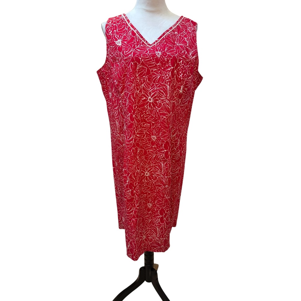 Norton McNaughton Dress Womens 16 Red Good Floral Sleeveless V-Neck‎ Sheath